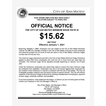 City of San Mateo Minimum Wage Official Notice