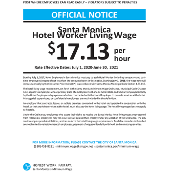 City of Santa Monica Hotel Worker Living Wage Official Notice