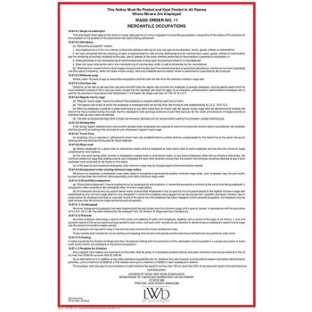 New Jersey Wage Order #11 Poster