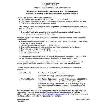 New York Construction Industry Fair Play Act Poster