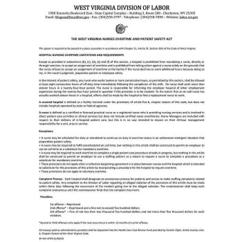 West Virginia Nurses Overtime & Patient Safety Act Poster