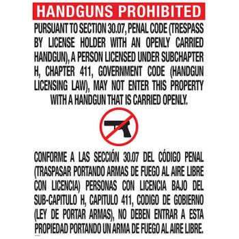 Texas Open Carry Sign (30.07)