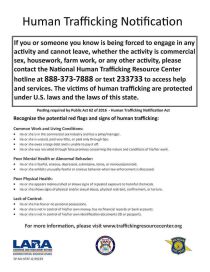 Michigan Human Trafficking Notification Poster